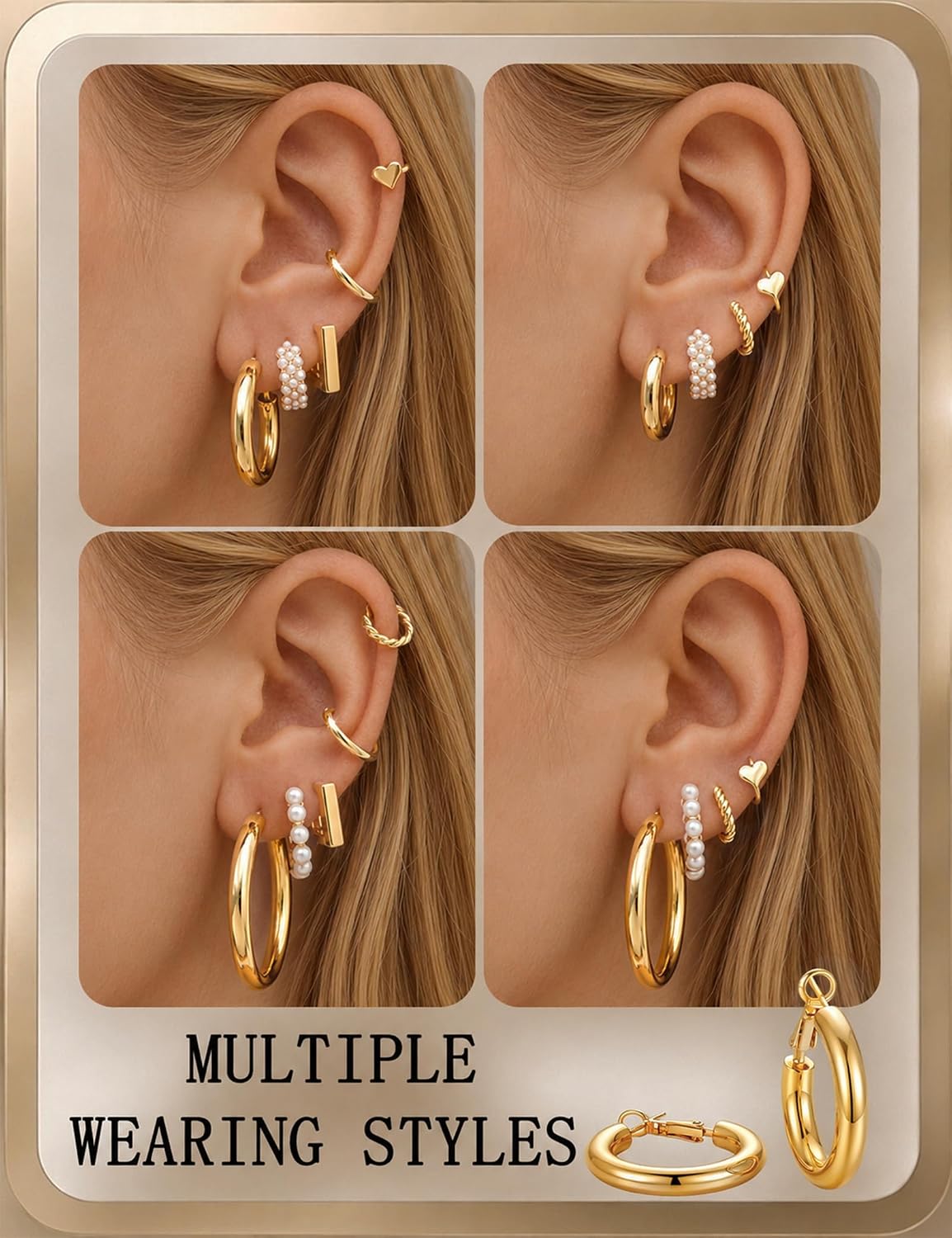 30 Pairs Gold Hoop Earrings Set for Women, Hypoallergenic Pearl Twisted Statement Hoops Multipack, Small to Chunky Hoop Earrings for Women Trendy Jewelry Gifts
