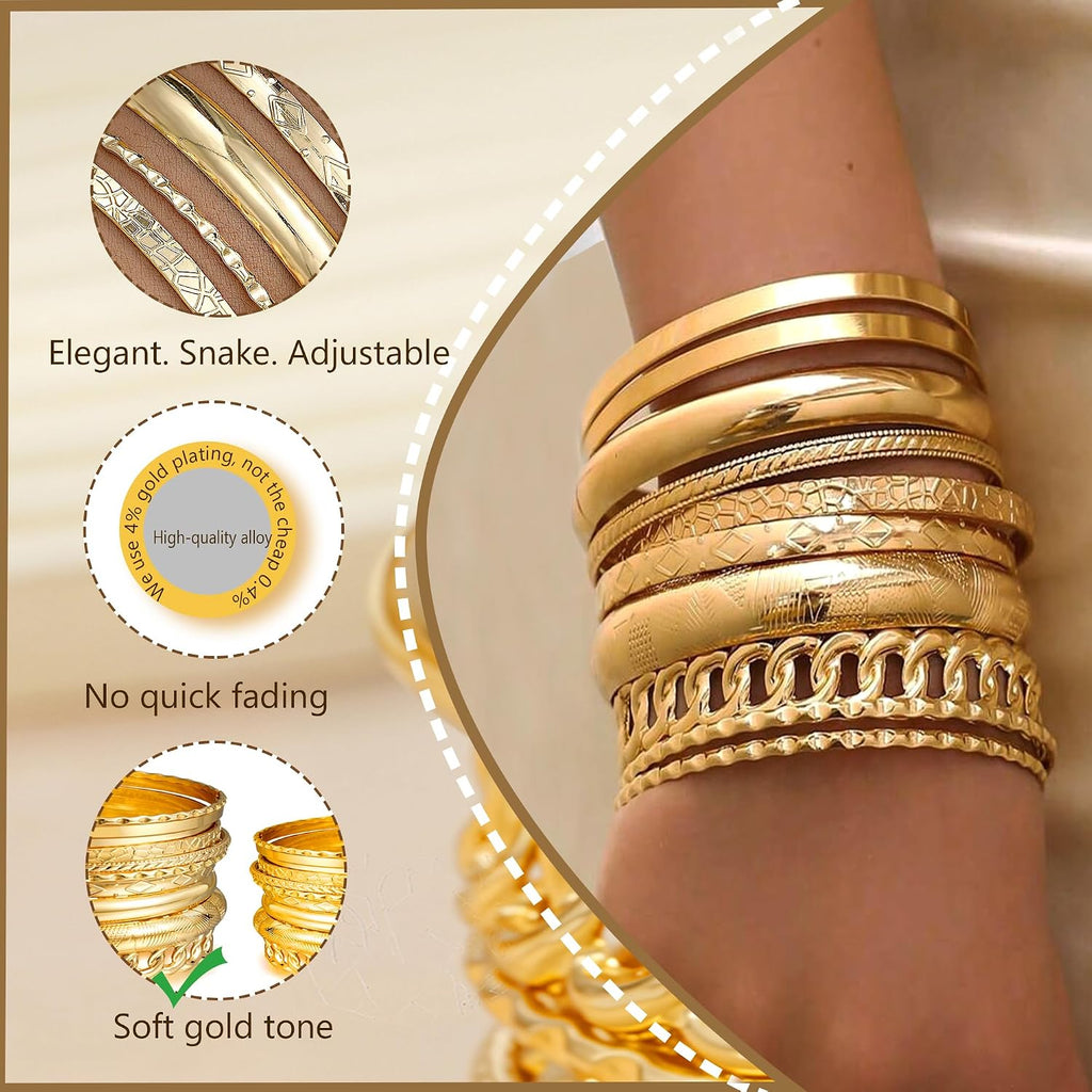 ÌF ME Gold Bangle Bracelets for Women, Indian Bangles Stackable Set, Multi Layer Textured 18K Gold Plated Chunky Bracelets Boho Jewelrys Set