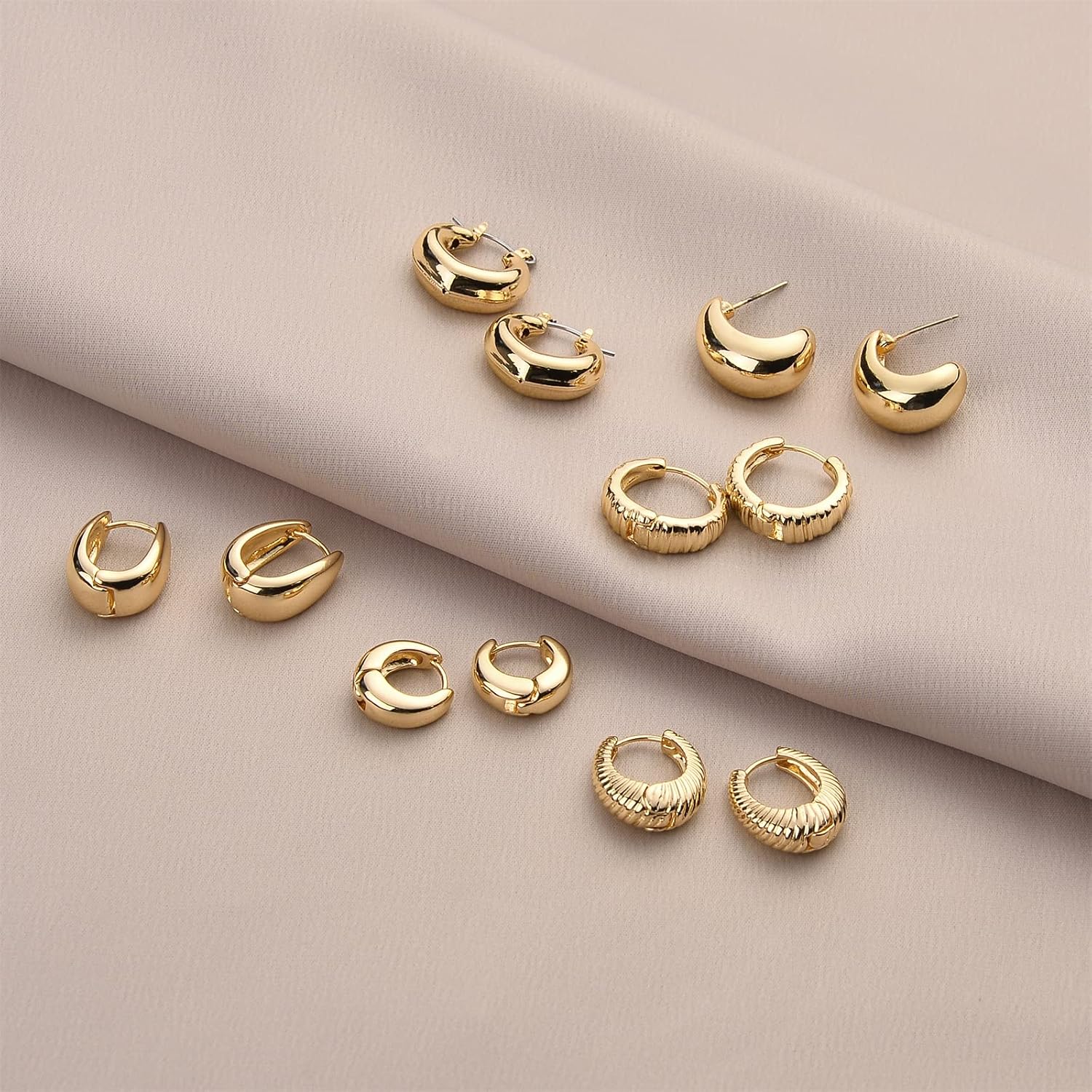 6 Pairs Chunky Gold Hoop Earrings for Women, 14K Gold Plated Hoop Earrings Hypoallergenic, Thick Lightweight Twisted Huggie Hoops Earring Set for Women’s Jewelry GIfts
