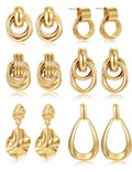 6 Pairs Chunky Gold Earrings for Women Gold Plated Knot Earrings Trendy Statement Drop Dangle Teardrop Lightweight Hypoallergenic Fashion Accessories Jewelry Set Gifts for Women