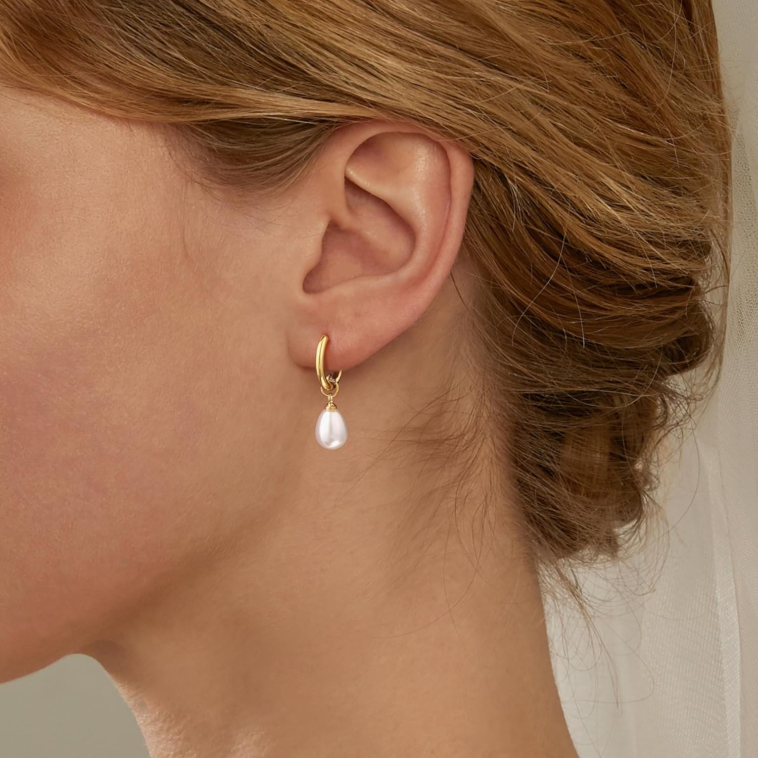 Robaice Pearl Earrings for Women, 14K Gold Plated Dangle Drop Earrings | Small Pearl Drop Huggie Hoop Earrings, Hypoallergenic Dainty Gold Earrings, Wedding Jewelry Gifts for Women Trendy