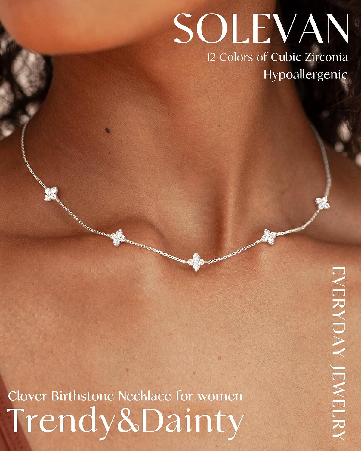 Dainty Clover Birthstone Gold Necklaces for Women Trendy Non Tarnish | 14K Gold Plated Necklace Stack, Layered Station Choker Necklace for Women, Prom Wedding Jewelry, Friendship Cute Flower Gifts