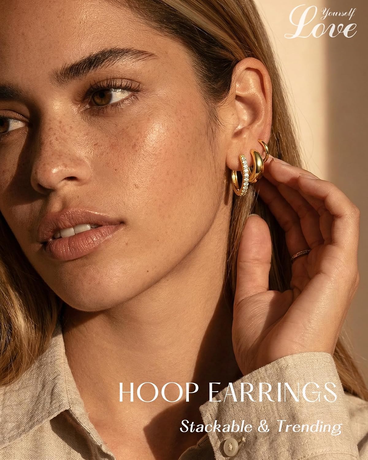 9 Pairs Gold Huggie Hoop Earrings for Women, 14K Gold Plated Stackable Set | Hypoallergenic Small Hoop Earrings, Lightweight Comfortable Huggies, Non Tarnish, Multiple Piercing Set, Great Gift for Women