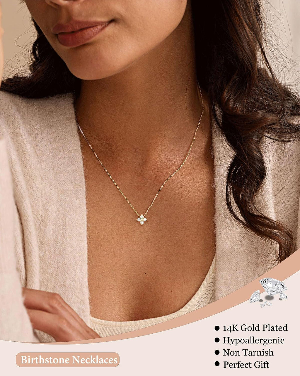 ZHESHY Birthstone Gold Necklaces for Women Dainty 14K Gold Plated Necklace | Simple Non Tarnish Diamond Cubic Zirconia Pendant Necklaces Women Gold Trendy Jewelry Bridesmaid Birthday Gifts