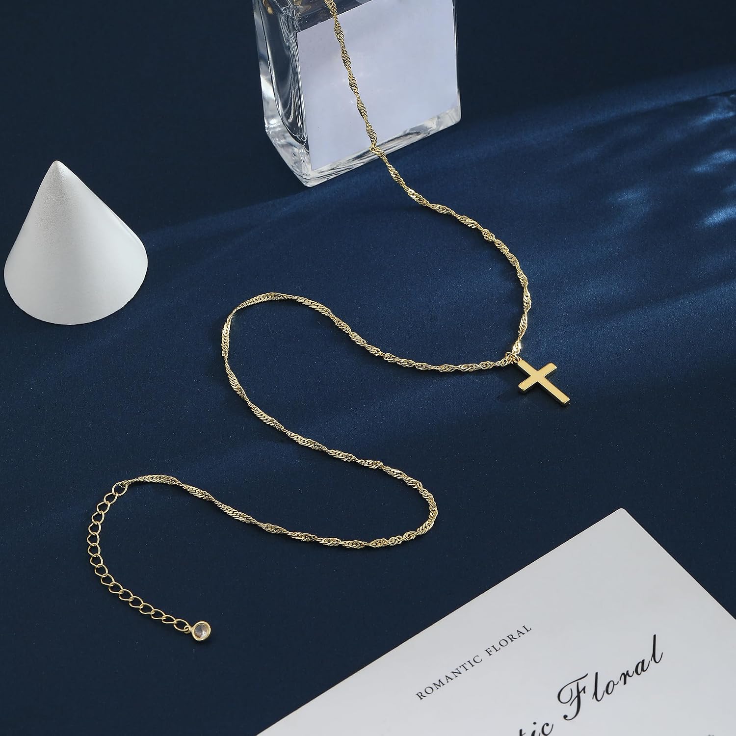 Cross Necklace for Women 14K Gold Plated Dainty Small Pendant Choker | Waterproof Simple Cross Charm, Non Tarnish Trendy Chain, Cute Basket Stuffers Baptism Religious Faith Jewelry Gift for Her