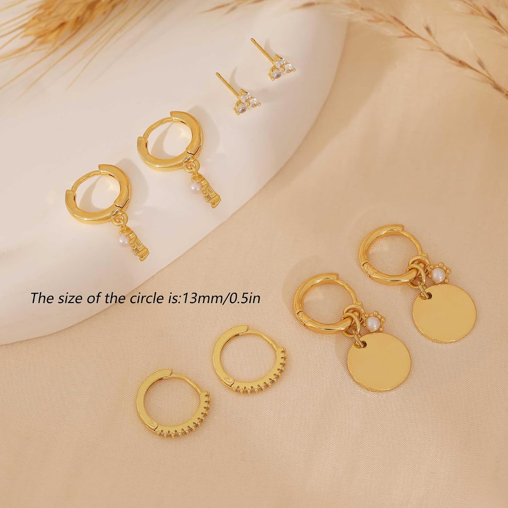 Gold Earrings for Women, Dainty Earring Stacks 14K Gold Plated Huggie Earrings for Women Trendy Hypoallergenicc Unique Dangle Drop Earrings Set Cute Small Huggie Hoop Earrings Womens Jewelry