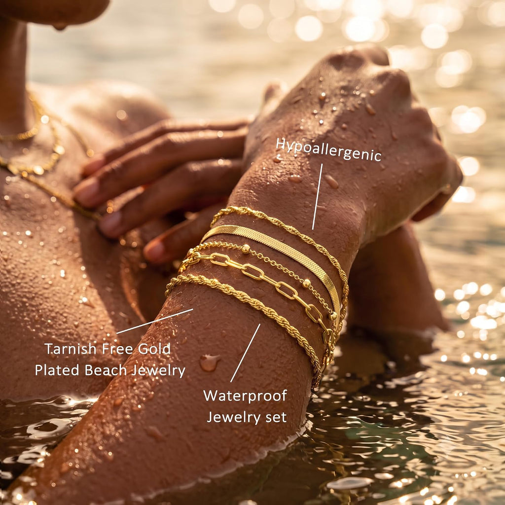 BERISO Gold Bracelets for Women, Elegant Adjustable 14K Gold Plated Bracelet for Women, Trendy Minimalist Dainty Gold Bracelet for Everyday Wear