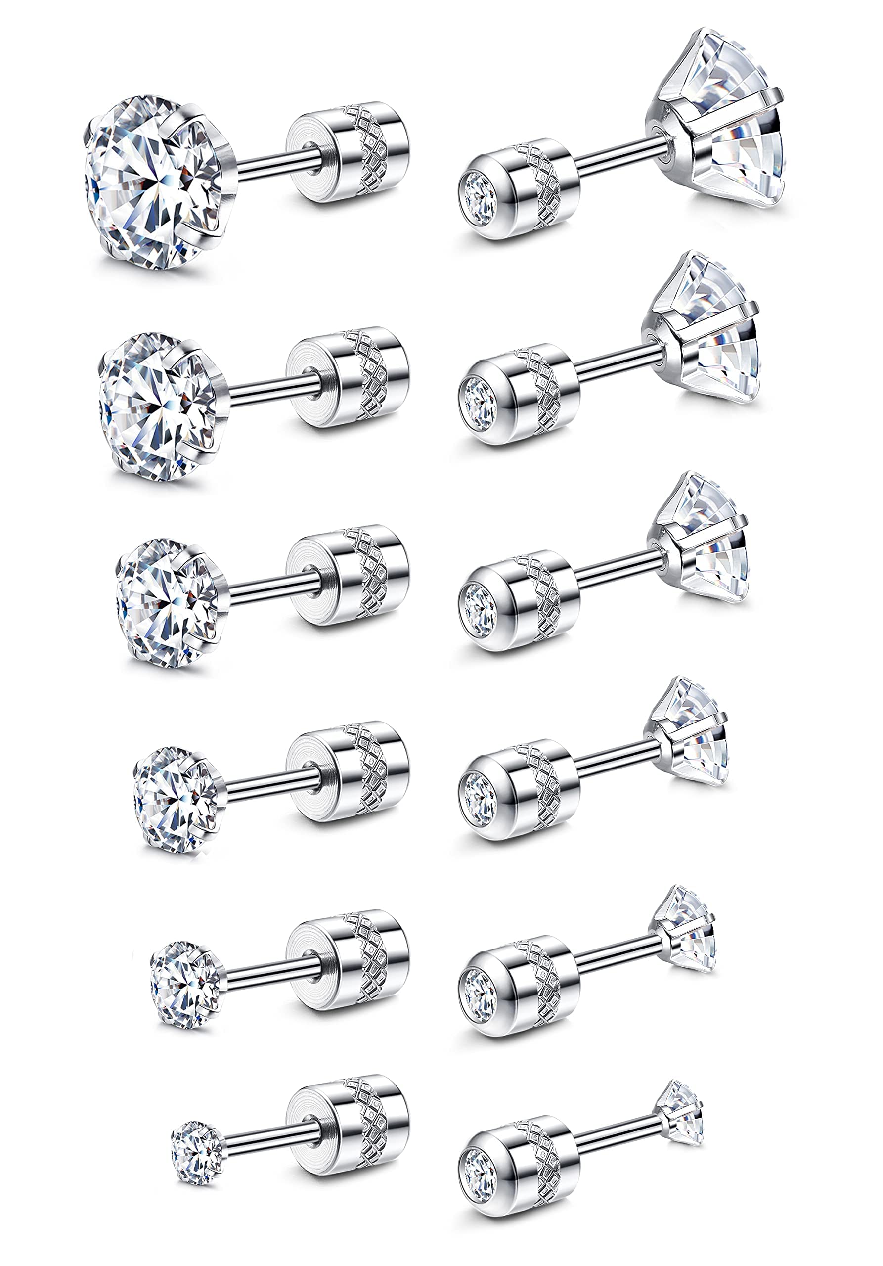 20G Hypoallergenic Flat Back Earrings for Women Men Silver 14K Gold Stainless Steel Stud Earrings Birthstone Cubic Zirconia Studs Surgical Steel Cartilage Earrings for Sensitive Ears