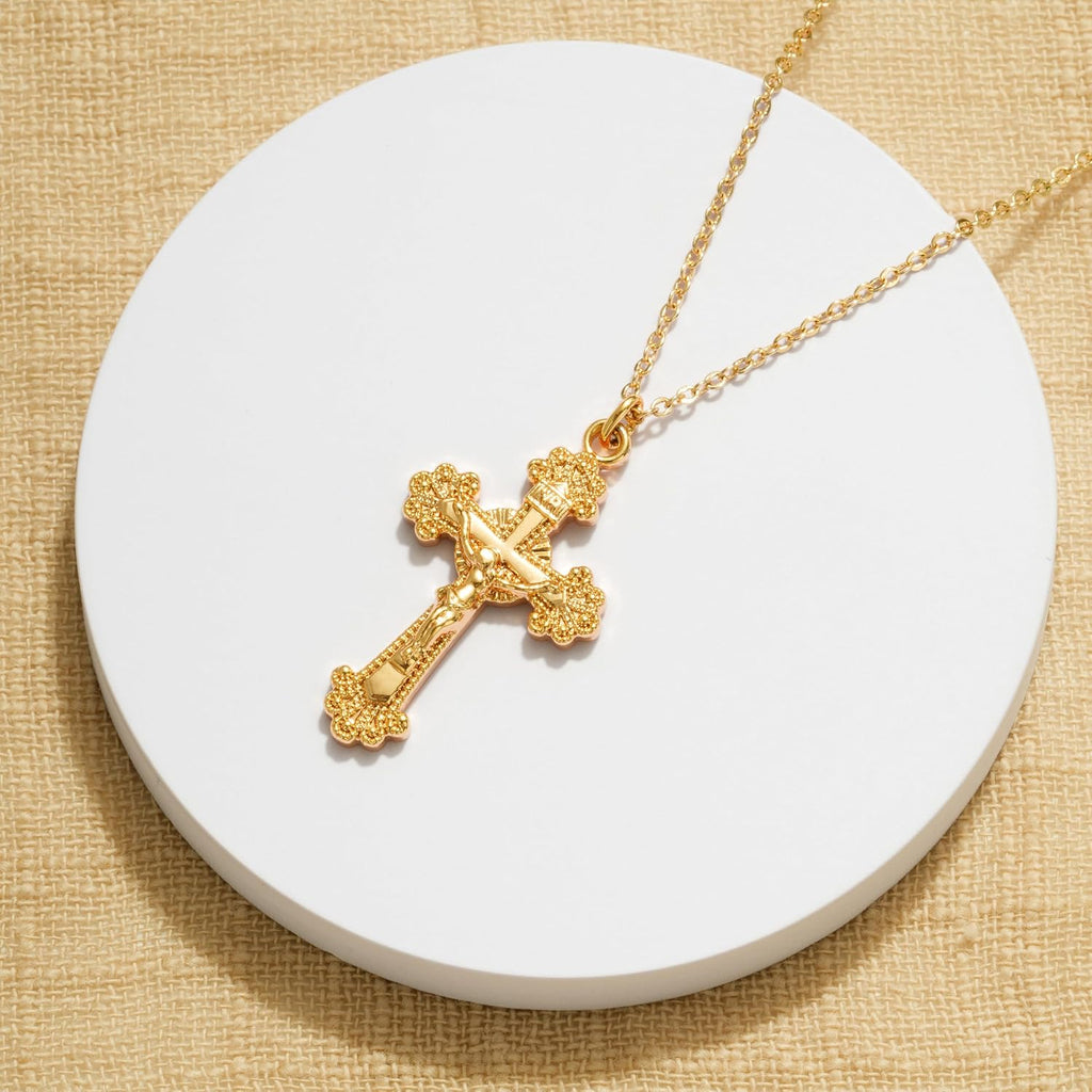 Fettero Cross Necklace for Women Faith Pendant 14K Plated Dainty Chain Necklaes Minimalist Simple Tiny God Lords Prayer Religious Jewelry