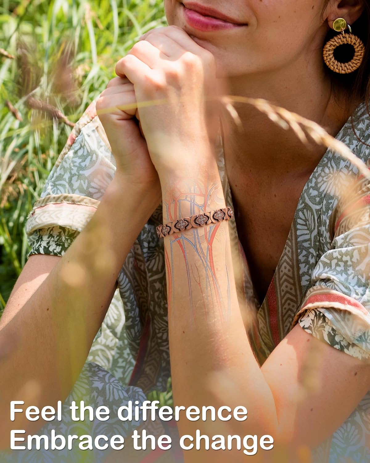 Feraco Pure Copper Bracelets for Women, Ultra Strength Magnetic Bracelet | Neodymium Magnets & Sparkling Cubic Zirconia, Adjustable, Infinite Clover Jewelry