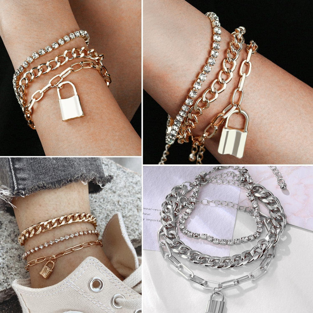17IF 18-25 PCS(6 Pack) Boho Gold Silver Stackable Bracelets Set for Women | Chunky Dainty Bangles Adjustable Chain Flat Cuff Cuban Punk Charm Bundle Jewelry