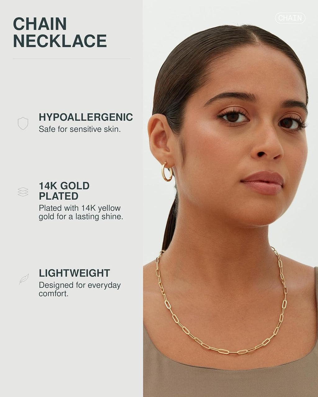 PAVOI Chain Necklace for Women, 14K Gold Plated Adjustable Layering Chain