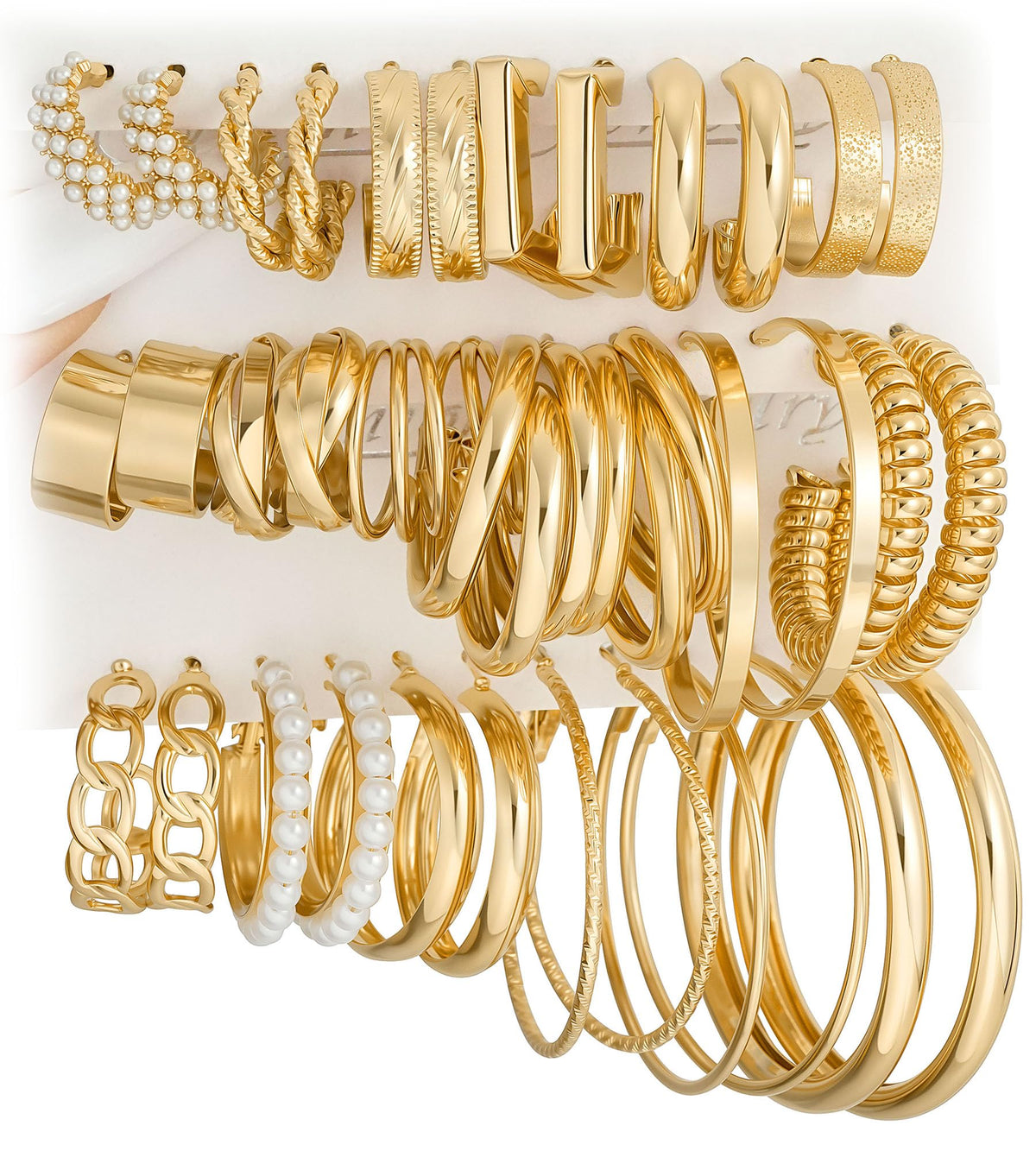 18 Pairs Gold Hoop Earrings for Women, Chunky Statement Hoops Set | Hypoallergenic, Earrings Pack, Open Hoops, Pearl, Twisted, Multiple Sizes, Lightweight for Daily Wear, Ideal Gift