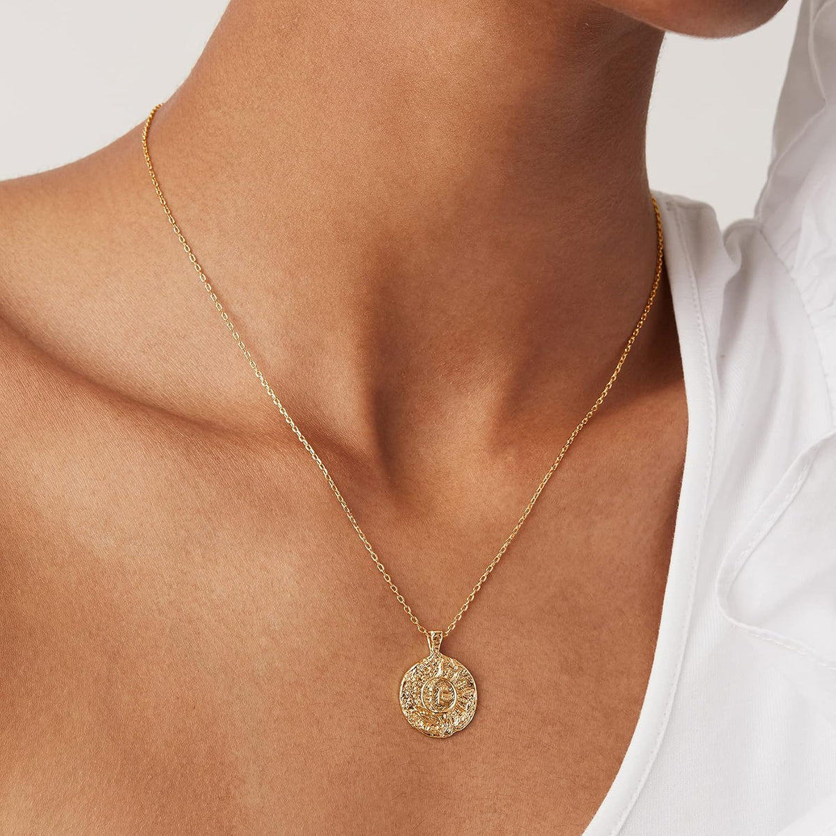 PAVOI 14K Gold Plated Engraved Coin Pendant Necklaces for Women | Byzantine Coin Pendants, Cute Celestial Necklaces Jewelry Gifts