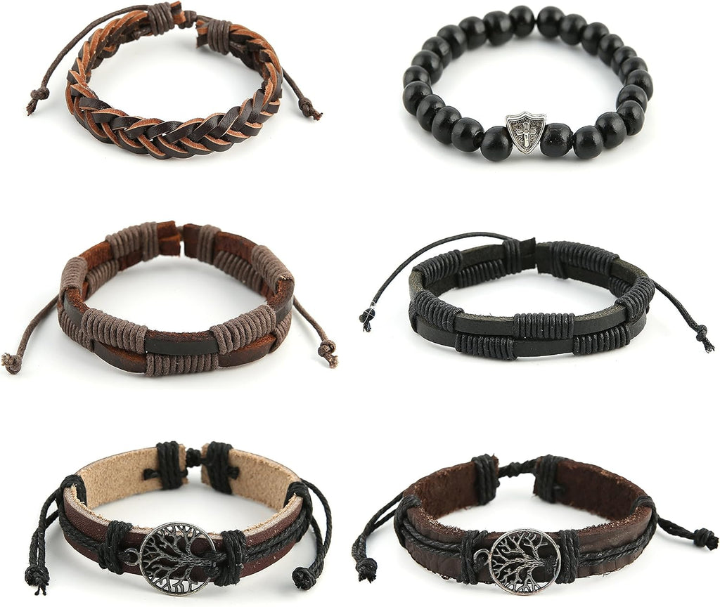 HZMAN Genuine Leather Tree of life Bracelets for Men Women | Handmade,Drawstring/Elastic,Lava Rock Beads,Tiger Eye Natural Stone,Gift,Comfortable to wear all day long