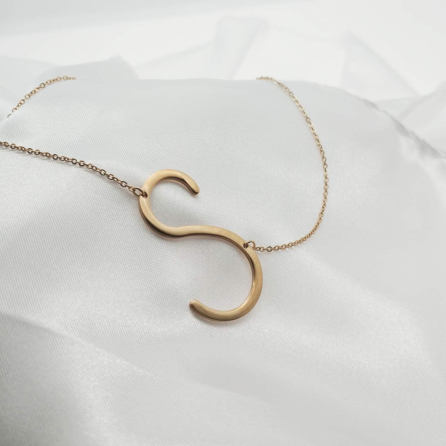 MOMOL Sideways Initial Necklace for Women Gold Plated Large Letter Necklace | Sideways Initial Necklace 18K Gold Plated Stainless Steel Large Big Letters Pendant Persoanlized Name Necklaces