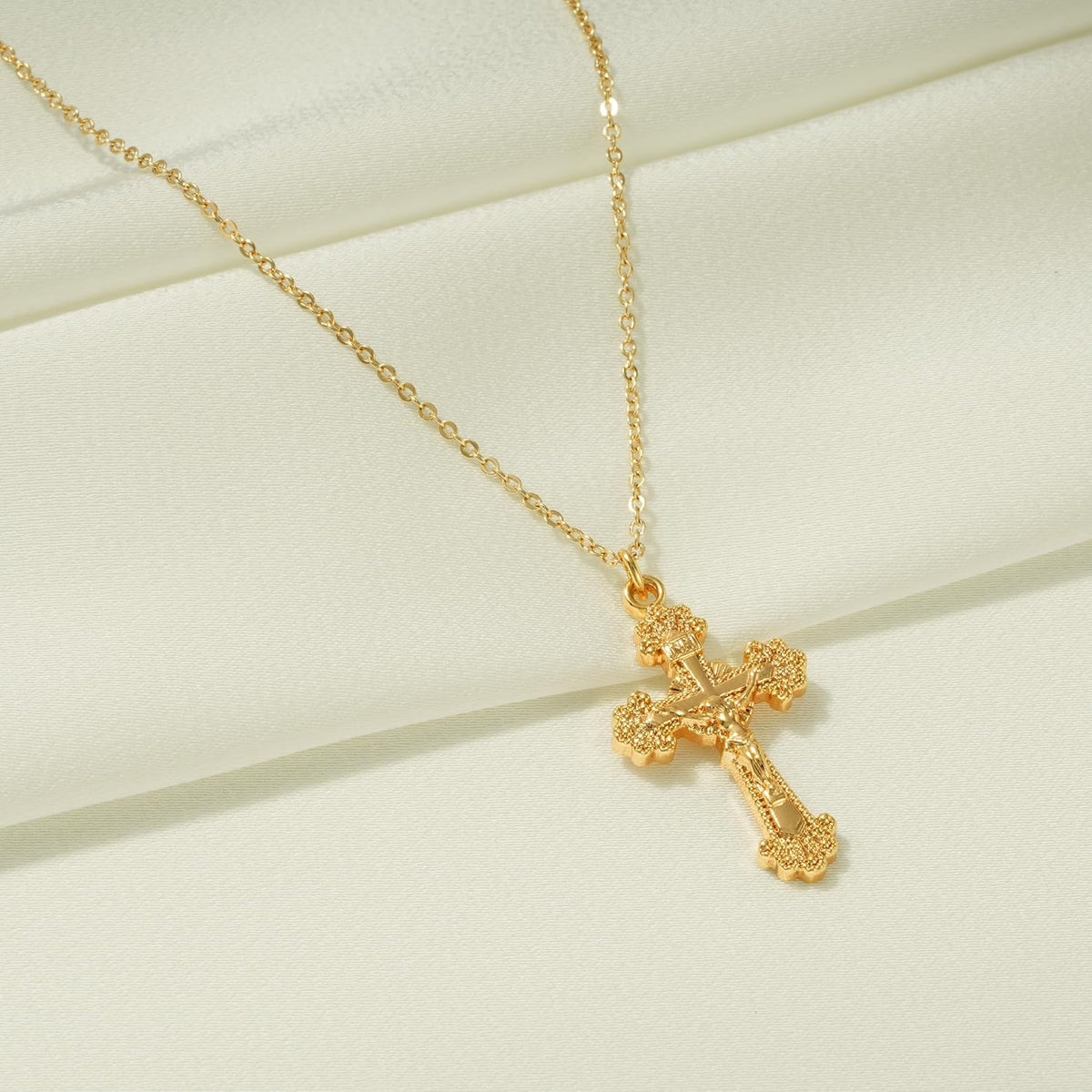 Fettero Cross Necklace for Women Faith Pendant 14K Plated Dainty Chain Necklaes Minimalist Simple Tiny God Lords Prayer Religious Jewelry