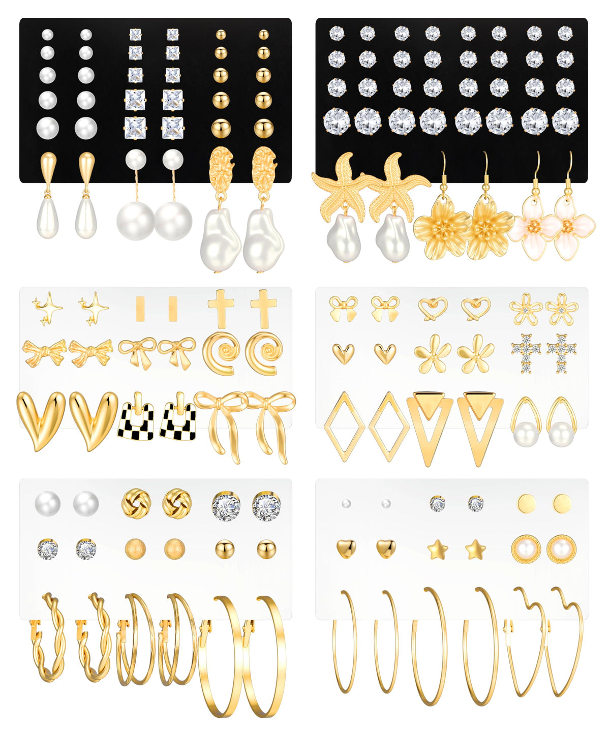84 Pairs Gold Stud Earrings Set for Women Multipack, Fashion Pearl Cubic Zirconia Butterfly Earrings Packs Piercings, Hypoallergenic Stud Hoops Earrings for Gift