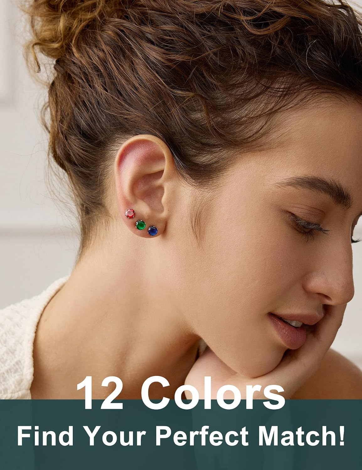 12 Pairs Silver Earrings Surgical Steel Earrings Women's Earrings Hypoallergenic Earrings Set Men's Earrings 12 Colors CubicZirconia Studs Earrings