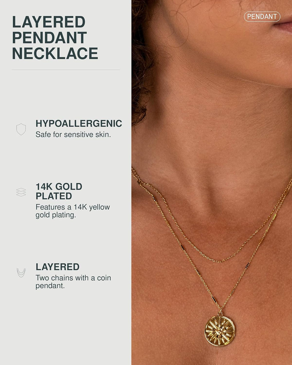 PAVOI 14K Gold Plated Celestial Pendant Layering Necklaces for Women | Engraved Celestial Pendants with Cubic Zirconia, Layering Chain Necklaces