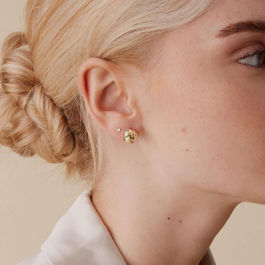 PAVOI 14K Gold Plated Love Knot Stud Earrings for Women, Small Elegant Stud | Hypoallergenic Earrings with 925 Sterling Silver Posts, Dainty Knot Gold Earrings