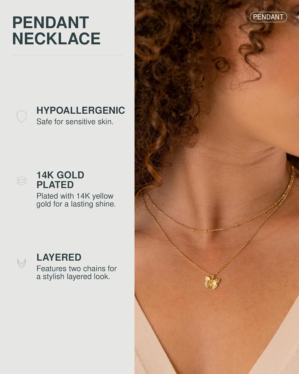 PAVOI 14K Gold Plated Layering Necklaces for Women, Cute Motif Pendants | Layered Chain Necklaces with Butterfly, Heart, Lock, Coin, Lightning Bolt Pendants
