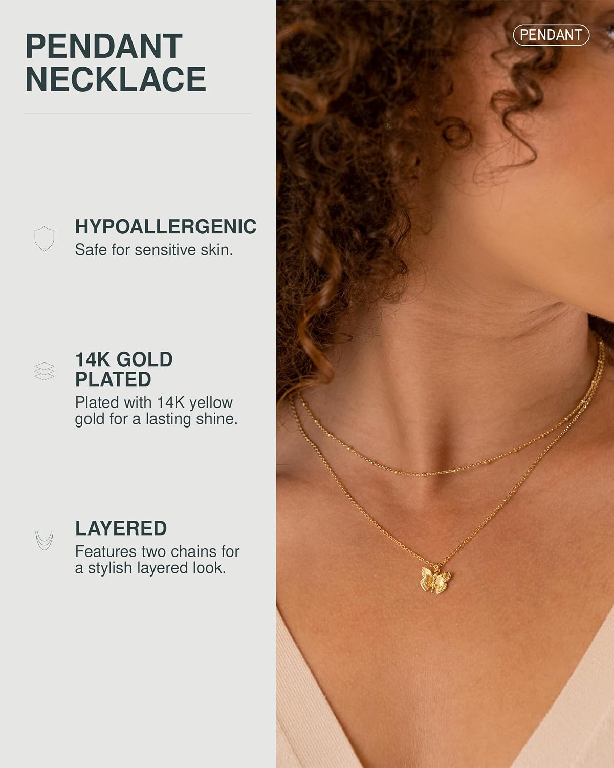PAVOI 14K Gold Plated Layering Necklaces for Women, Cute Motif Pendants | Layered Chain Necklaces with Butterfly, Heart, Lock, Coin, Lightning Bolt Pendants