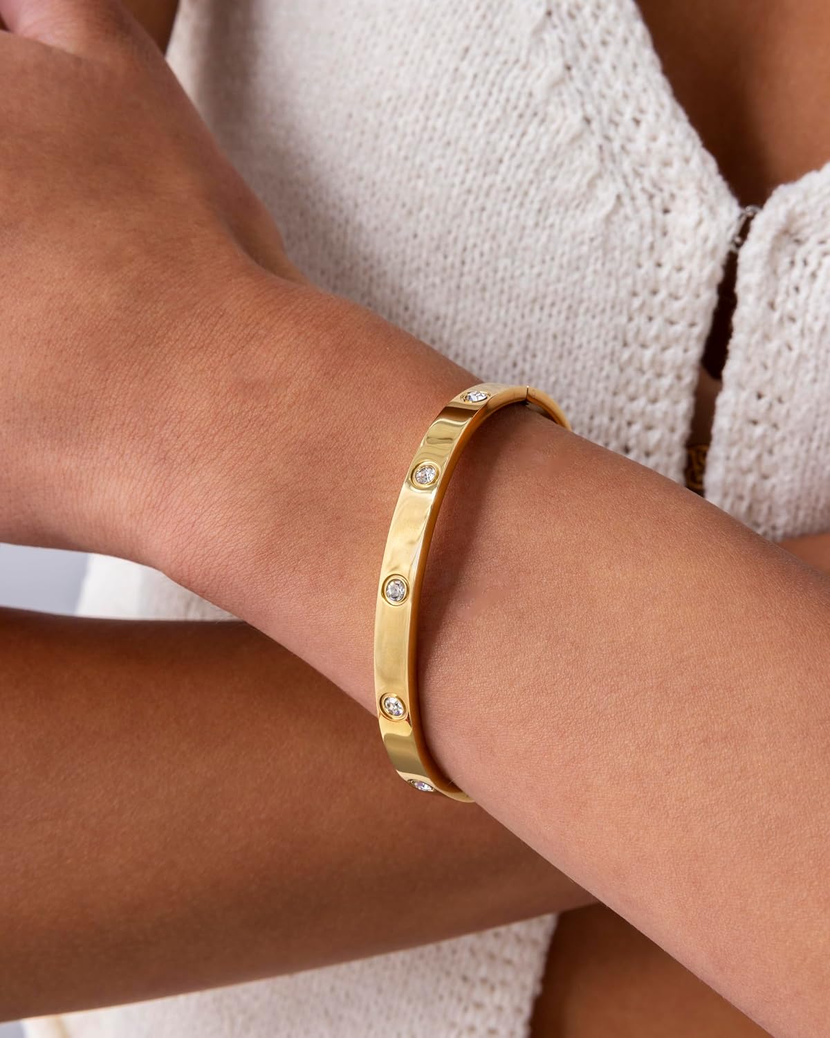 PAVOI Waterproof Bracelet for Women, 14K Gold Plated Bangle Cubic Zirconia | CZ Hinge Bracelet Stack, Stainless Steel Summer Jewelry Gifts