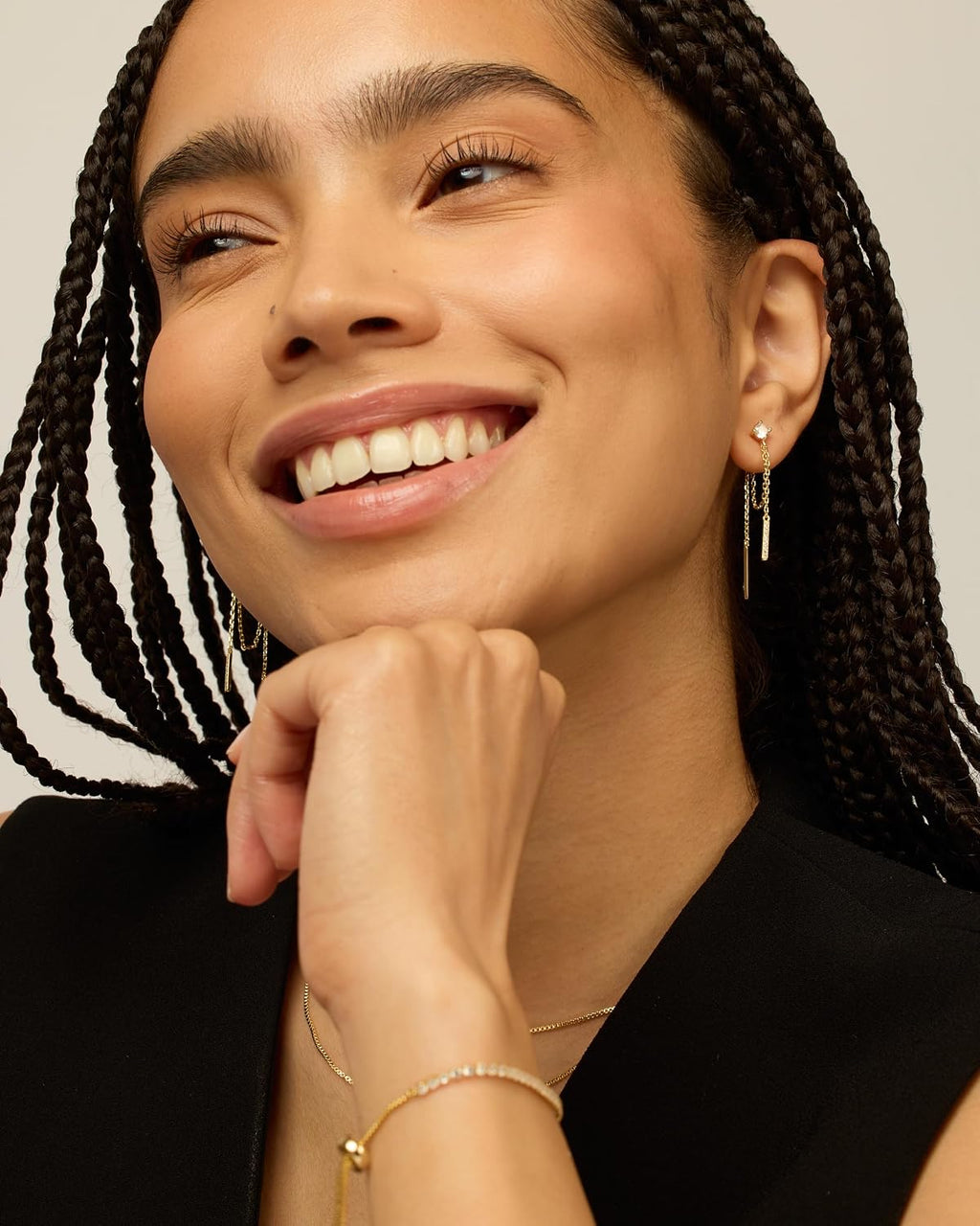 PAVOI 18K Gold Plated Drop Chain Earrings for Women, Dangle Chain Studs | Hypoallergenic Earrings with 925 Sterling Silver Posts, Trendy Cubic Zirconia & Ball Threader Earrings