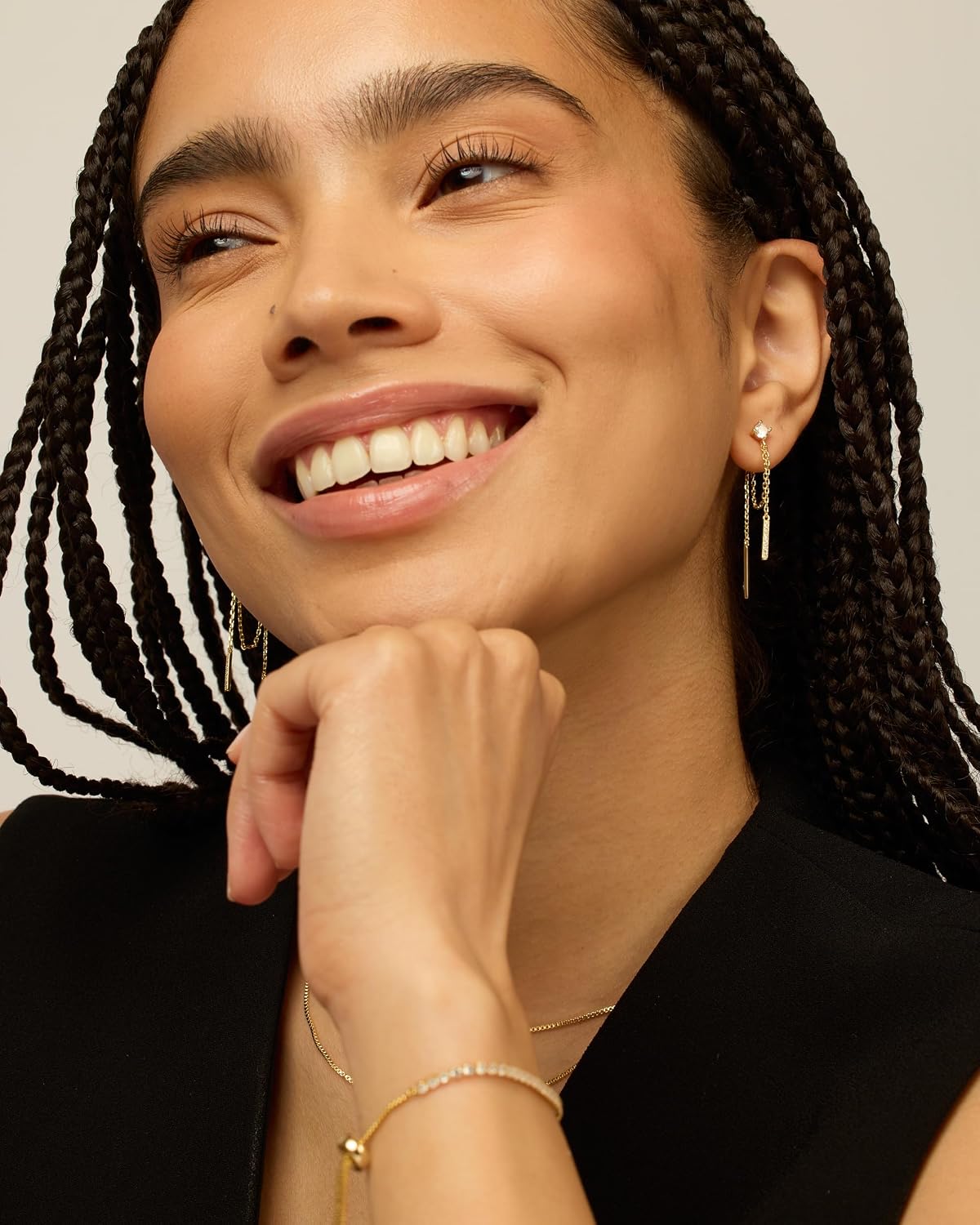 PAVOI 18K Gold Plated Drop Chain Earrings for Women, Dangle Chain Studs | Hypoallergenic Earrings with 925 Sterling Silver Posts, Trendy Cubic Zirconia & Ball Threader Earrings