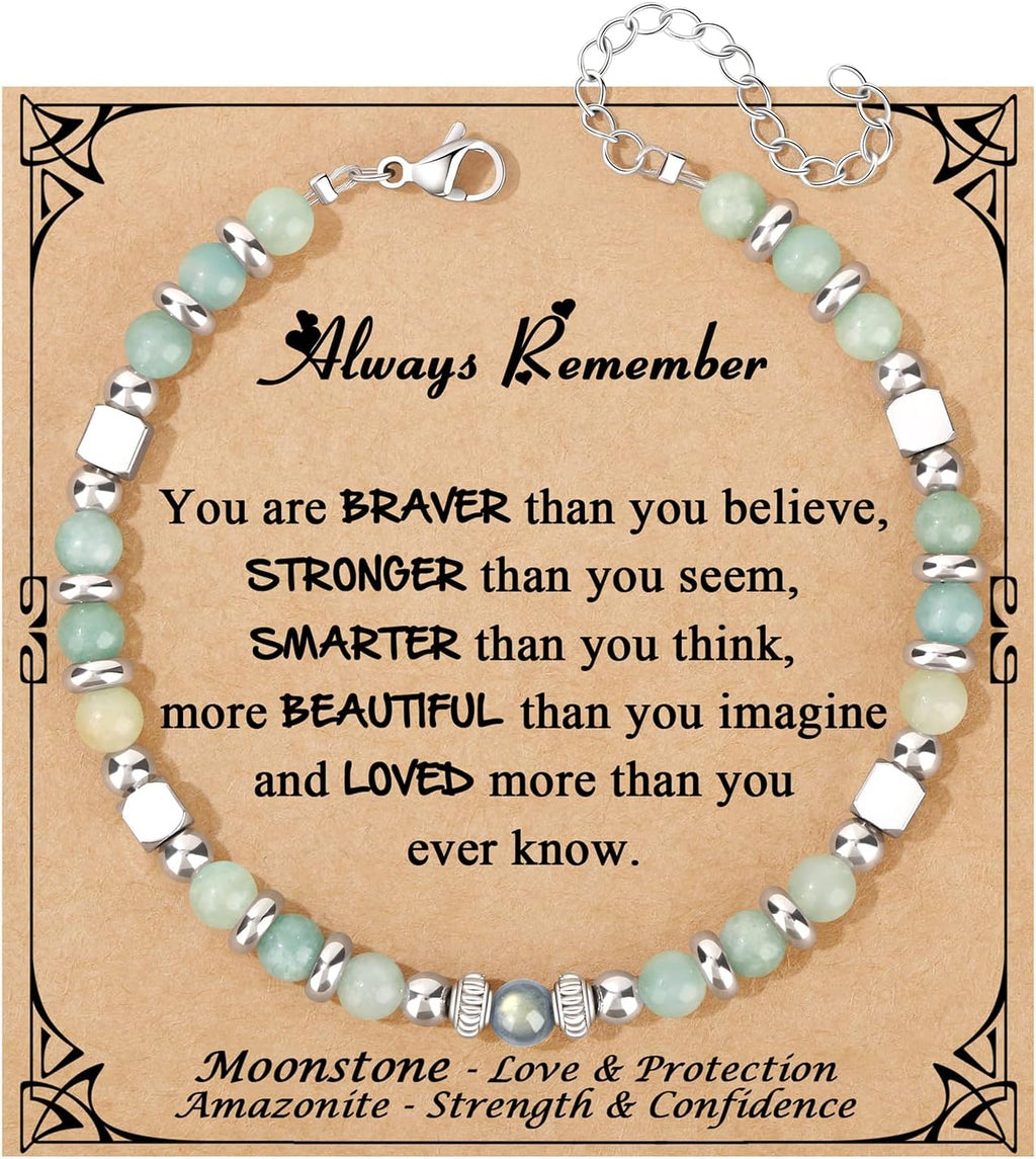 Gifts for Women Moonstone Bracelet, Amazonite Imperial Jasper Bracelets | Christmas Birthday Valentines Mothers Day Graduation Gifts Natural Stone Stainless Steel Beads Bracelets