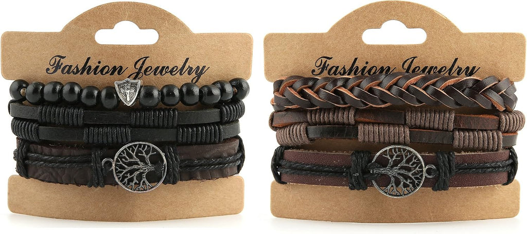 HZMAN Genuine Leather Tree of life Bracelets for Men Women | Handmade,Drawstring/Elastic,Lava Rock Beads,Tiger Eye Natural Stone,Gift,Comfortable to wear all day long