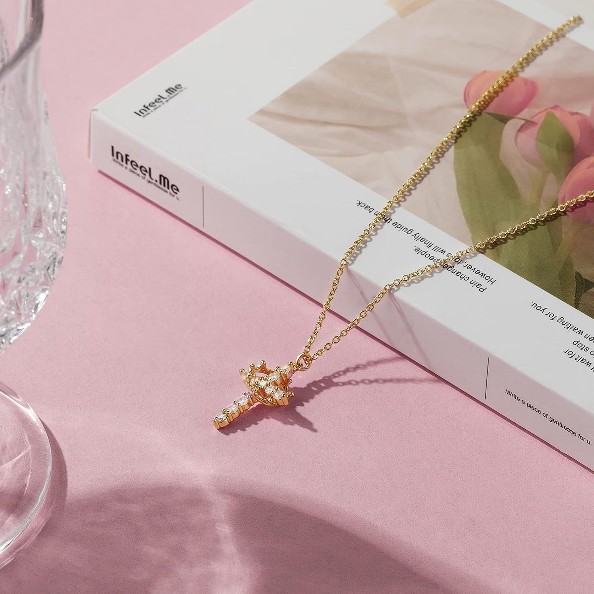 Tewiky Christian Gift Stocking Stuffers Cross Necklace for women-Dainty 14k Gold Plated/Silver Plated Pendant Necklaces Simple Cute Tiny Necklace Jewelry for Women