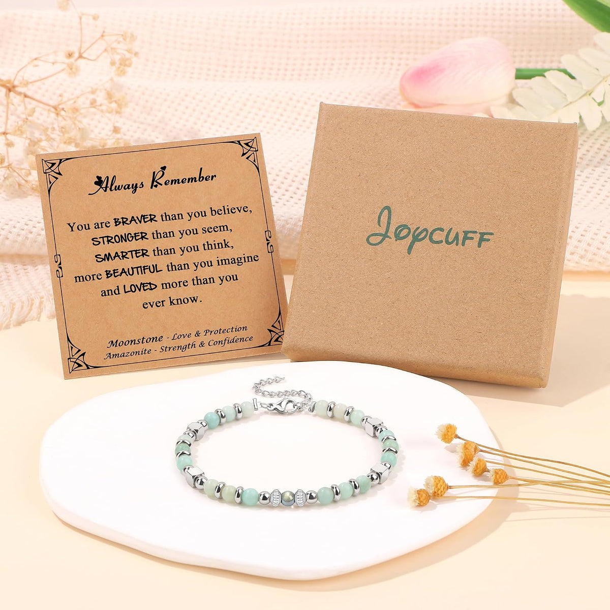 Gifts for Women Moonstone Bracelet, Amazonite Imperial Jasper Bracelets | Christmas Birthday Valentines Mothers Day Graduation Gifts Natural Stone Stainless Steel Beads Bracelets