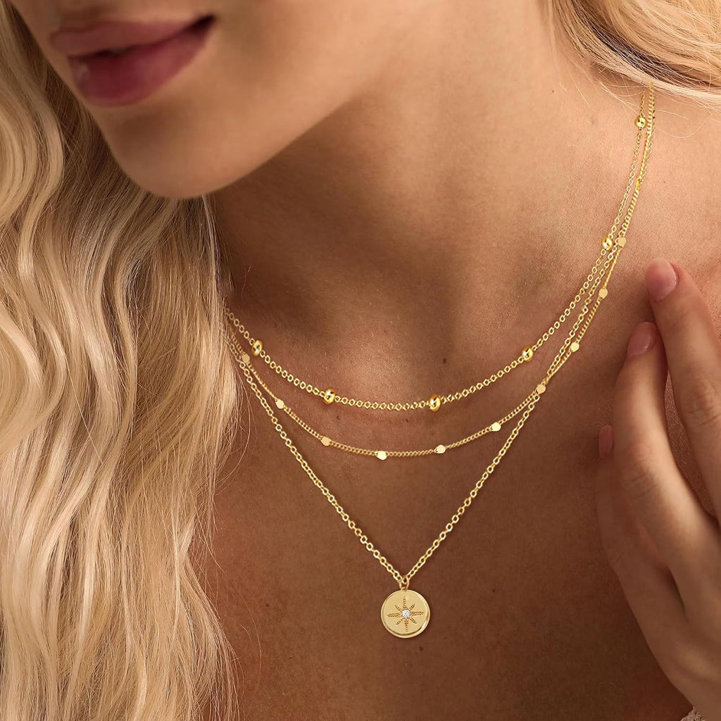 Ewrkbr Layered Necklaces for Women,Dainty Gold Necklace Stack 14k Gold Plated Layering Chain Choker Necklace Set Simple Statement Gold Necklaces for Women Trendy Waterproof Jewelry