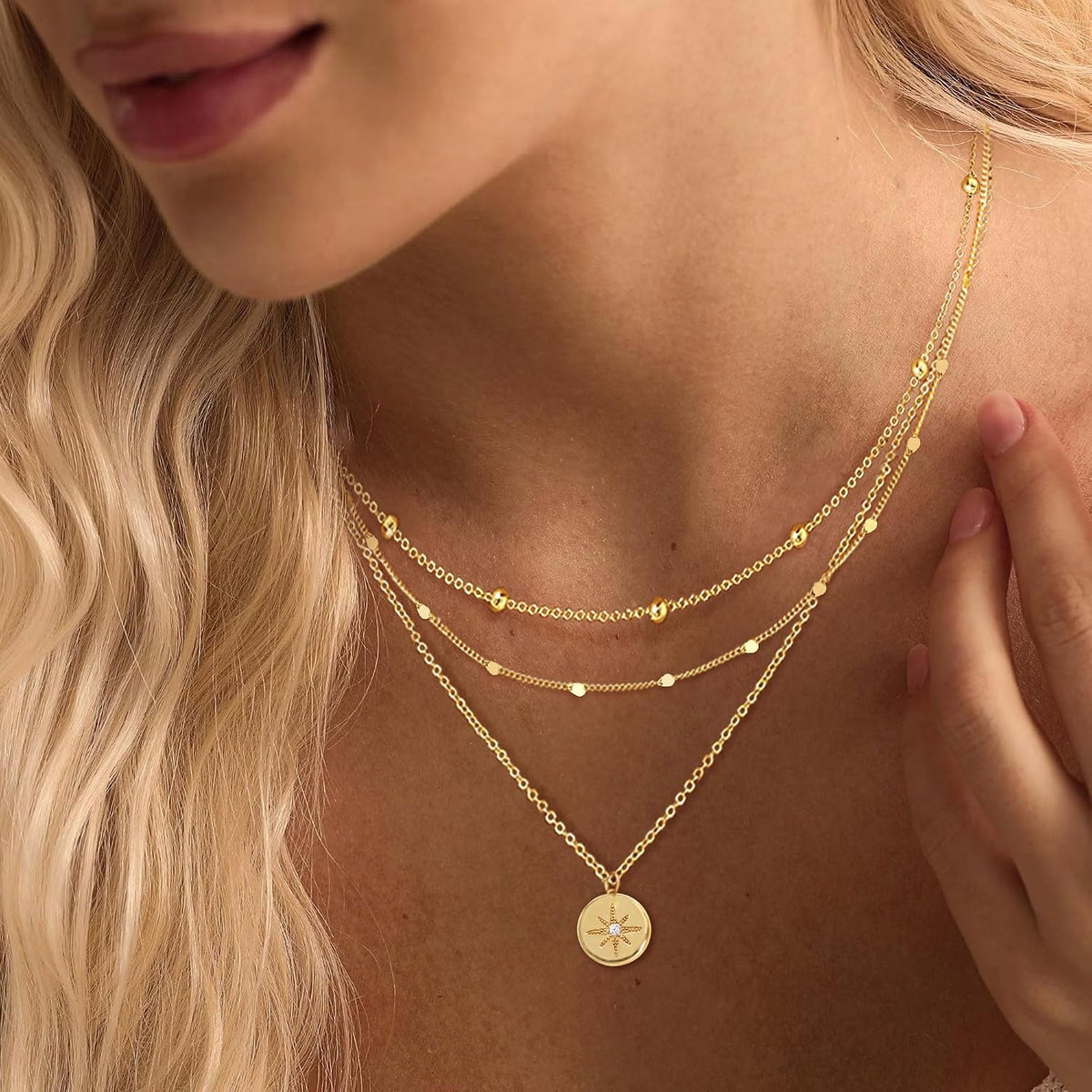 Ewrkbr Layered Necklaces for Women,Dainty Gold Necklace Stack 14k Gold Plated Layering Chain Choker Necklace Set Simple Statement Gold Necklaces for Women Trendy Waterproof Jewelry