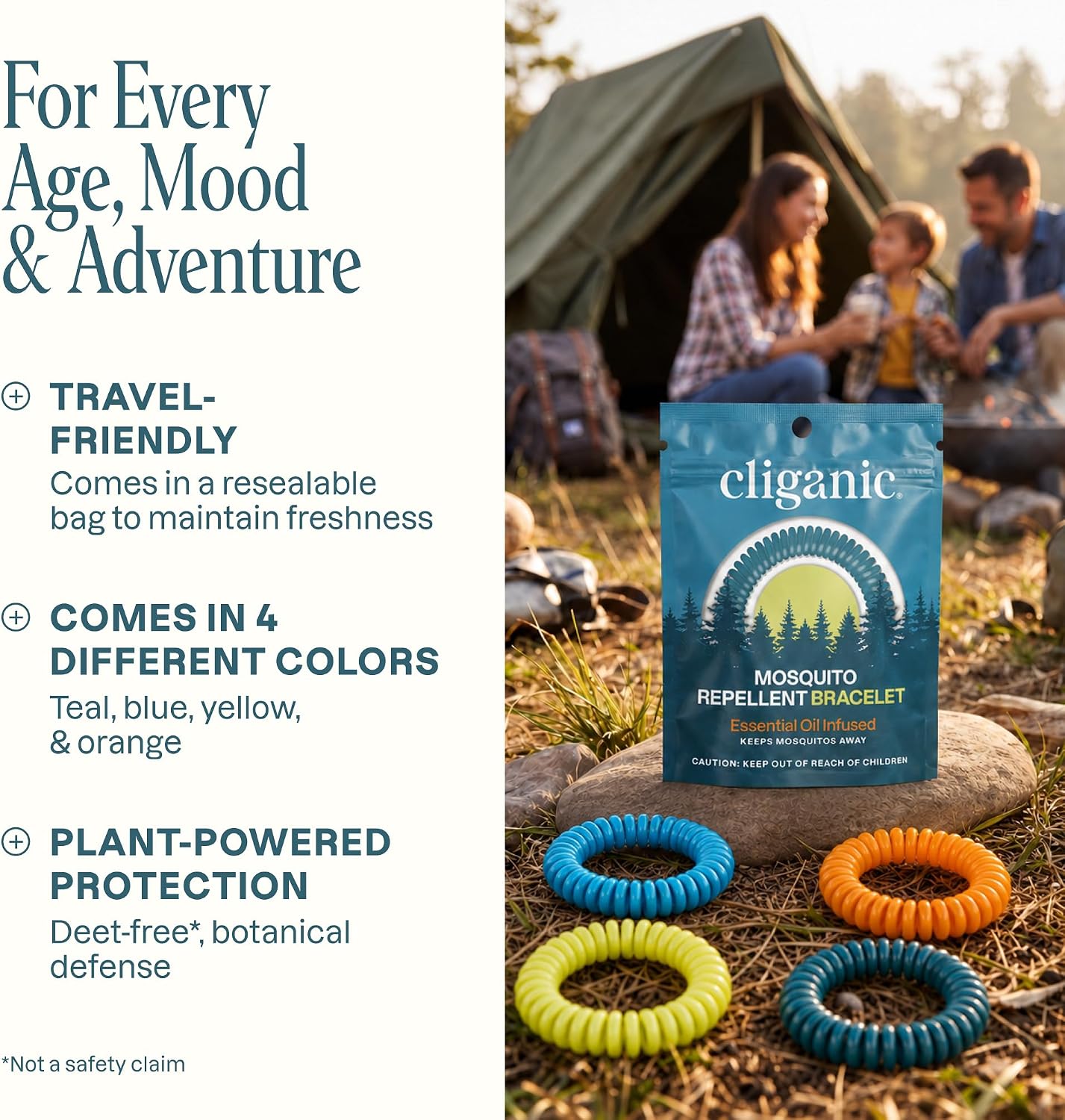 Cliganic 25 Pack Mosquito Repellent Bracelets for Adults & Kids - Natural DEET-Free Bands, Individually Wrapped