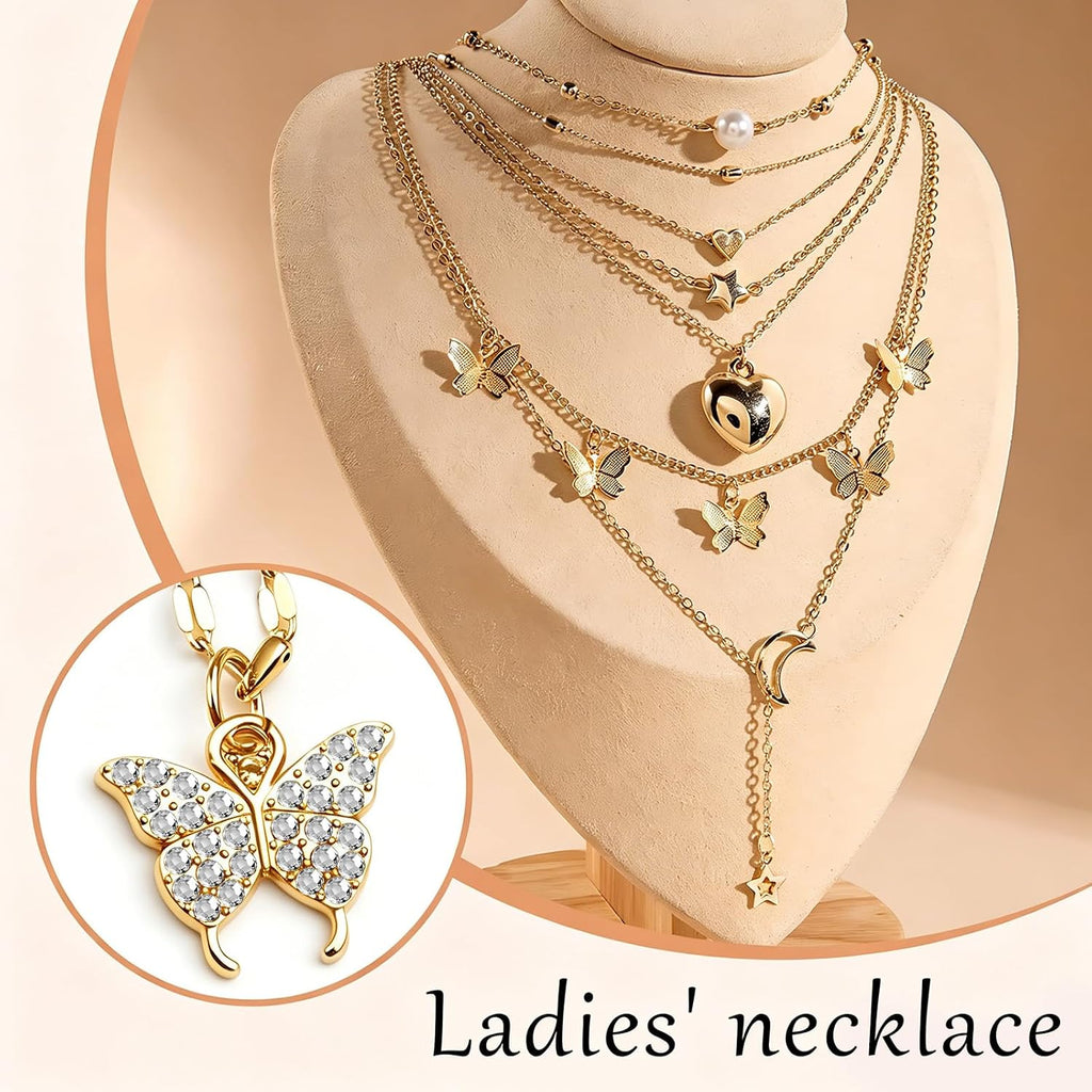 18 Pcs Y2K Necklace Set for Women | Y2K Jewelry and Grunge Necklace Pack, Cross, Heart, Butterfly, Star, Moon Pendants, Pearl Chain, Emo Necklace Layered Set