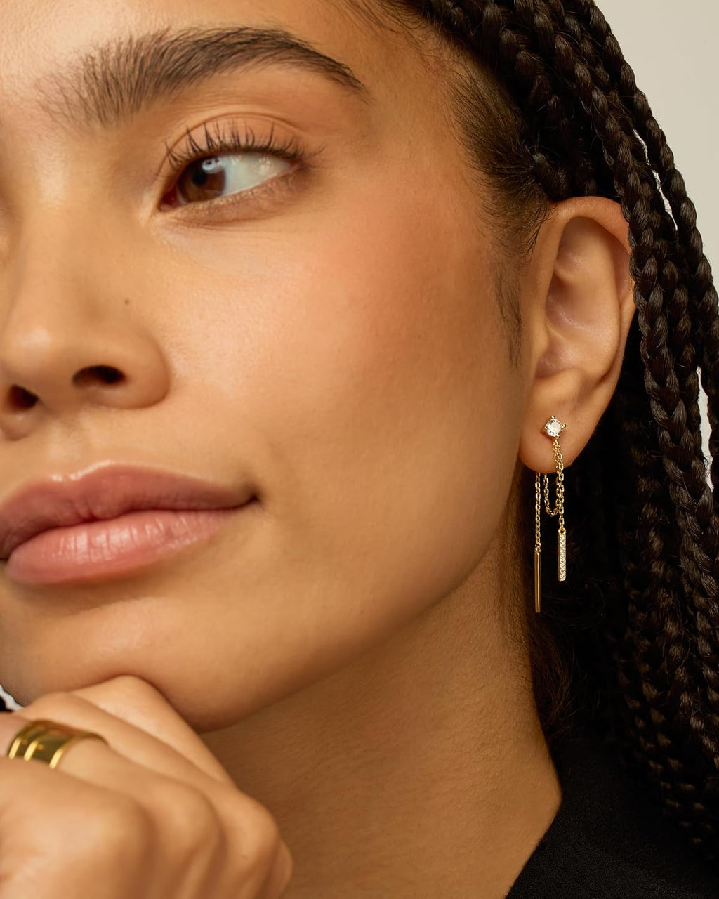 PAVOI 18K Gold Plated Drop Chain Earrings for Women, Dangle Chain Studs | Hypoallergenic Earrings with 925 Sterling Silver Posts, Trendy Cubic Zirconia & Ball Threader Earrings