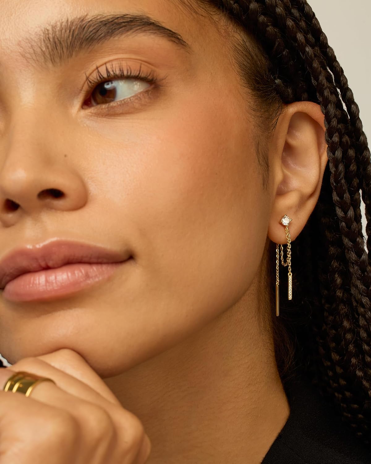 PAVOI 18K Gold Plated Drop Chain Earrings for Women, Dangle Chain Studs | Hypoallergenic Earrings with 925 Sterling Silver Posts, Trendy Cubic Zirconia & Ball Threader Earrings