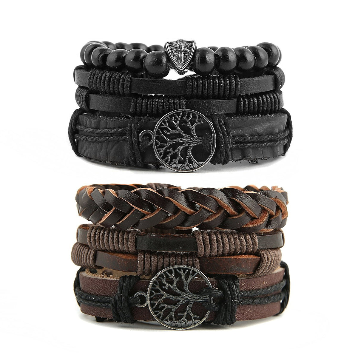 HZMAN Genuine Leather Tree of life Bracelets for Men Women | Handmade,Drawstring/Elastic,Lava Rock Beads,Tiger Eye Natural Stone,Gift,Comfortable to wear all day long