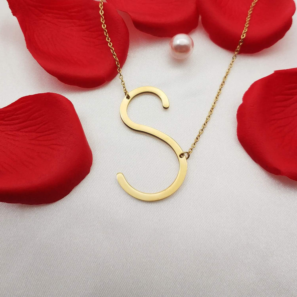 MOMOL Sideways Initial Necklace for Women Gold Plated Large Letter Necklace | Sideways Initial Necklace 18K Gold Plated Stainless Steel Large Big Letters Pendant Persoanlized Name Necklaces