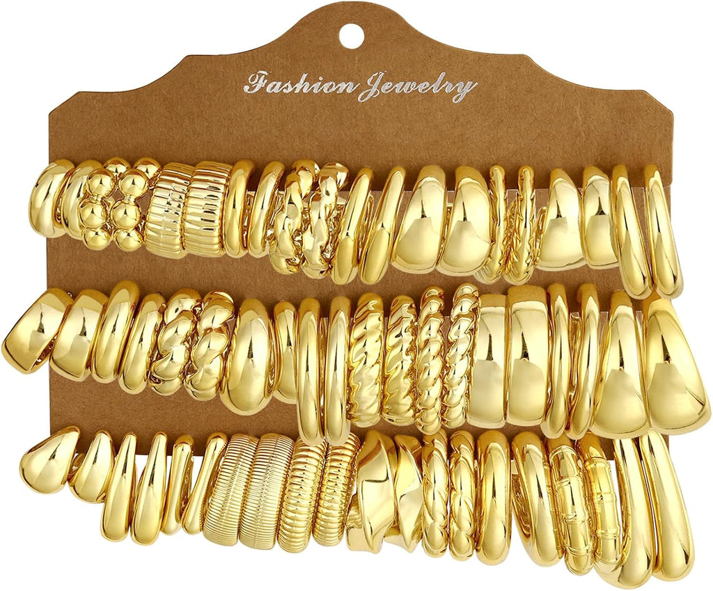 30 Pairs Chunky Gold Hoop Earrings for Women, Multipack Jewelry for Gift | Multiple Styles, Stack, lightweight, 14K Gold-plated, Hypoallergenic, Plastic Material, Great for Party/Gathering/Wedding