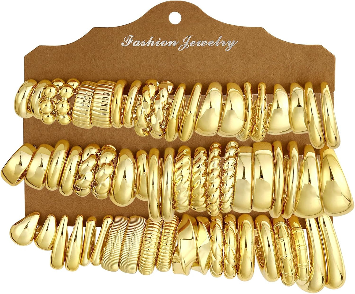 30 Pairs Chunky Gold Hoop Earrings for Women, Multipack Jewelry for Gift | Multiple Styles, Stack, lightweight, 14K Gold-plated, Hypoallergenic, Plastic Material, Great for Party/Gathering/Wedding