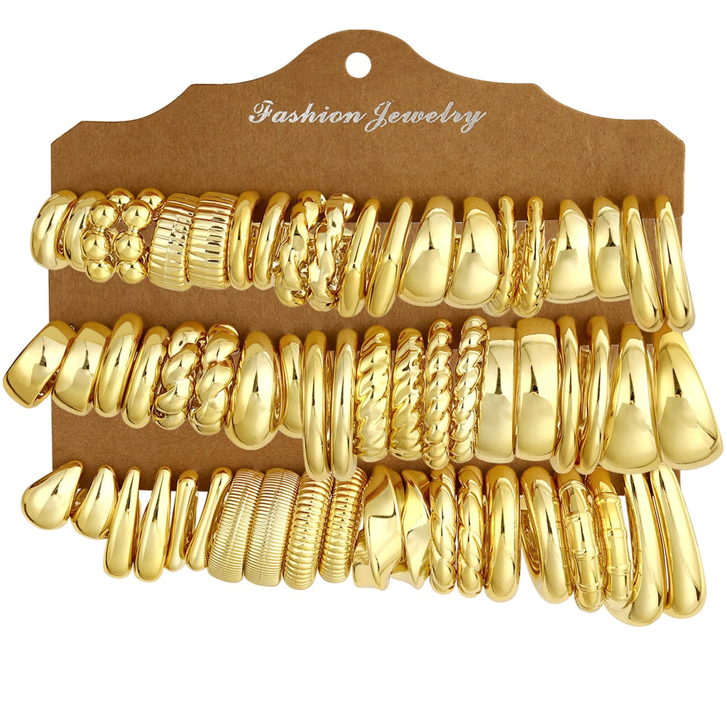 30 Pairs Chunky Gold Hoop Earrings for Women, Multipack Jewelry for Gift | Multiple Styles, Stack, lightweight, 14K Gold-plated, Hypoallergenic, Plastic Material, Great for Party/Gathering/Wedding