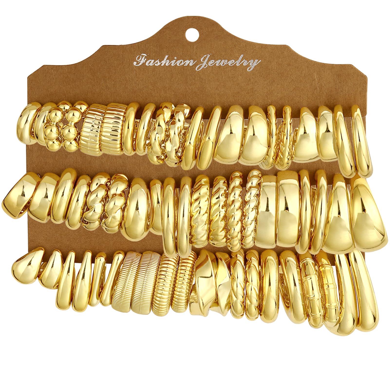 30 Pairs Chunky Gold Hoop Earrings for Women, Multipack Jewelry for Gift | Multiple Styles, Stack, lightweight, 14K Gold-plated, Hypoallergenic, Plastic Material, Great for Party/Gathering/Wedding