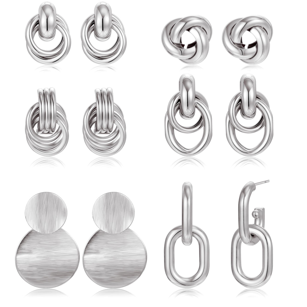 6 Pairs Chunky Gold Earrings for Women Gold Plated Knot Earrings Trendy Statement Drop Dangle Teardrop Lightweight Hypoallergenic Fashion Accessories Jewelry Set Gifts for Women