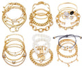 17IF 18-25 PCS(6 Pack) Boho Gold Silver Stackable Bracelets Set for Women | Chunky Dainty Bangles Adjustable Chain Flat Cuff Cuban Punk Charm Bundle Jewelry