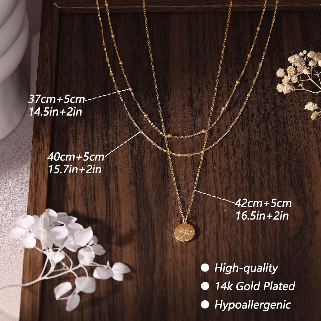 Ewrkbr Layered Necklaces for Women,Dainty Gold Necklace Stack 14k Gold Plated Layering Chain Choker Necklace Set Simple Statement Gold Necklaces for Women Trendy Waterproof Jewelry