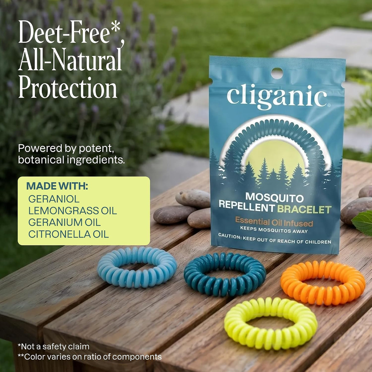 Cliganic 20 Pack Mosquito Repellent Bracelets for Adults & Kids - Natural DEET-Free Bands, Individually Wrapped